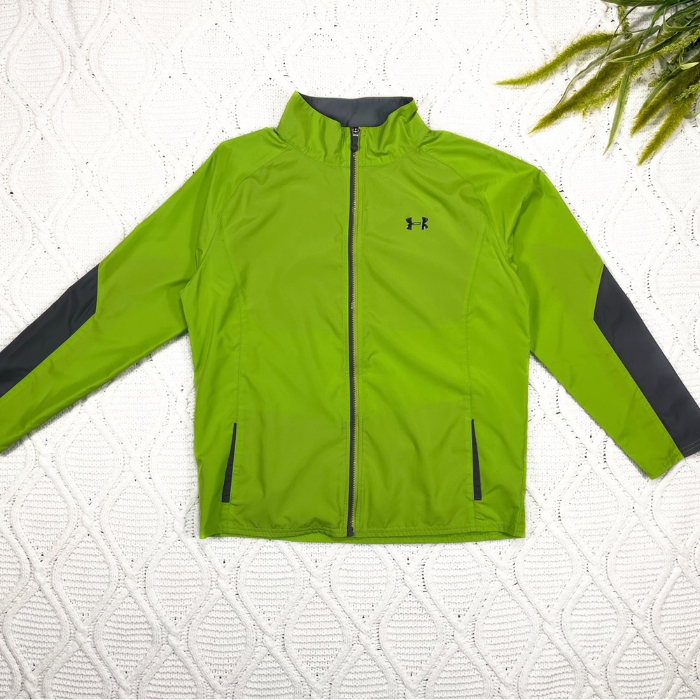 Under Armor Mock Neck Windbreaker Jacket Green Gray Youth XL‎ - Picture 2 of 13